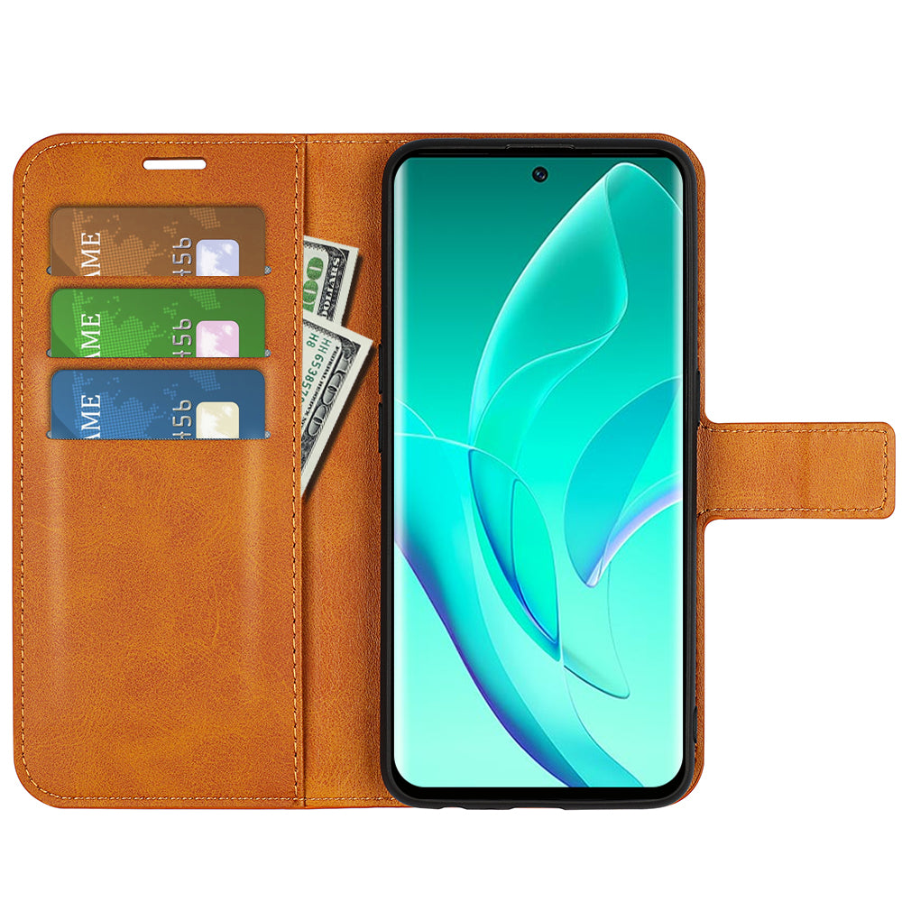 For Honor 60 Textured PU Leather TPU Interior Protective Case Stand Folio Flip Wallet Phone Cover