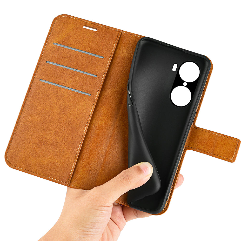 For Honor 60 Textured PU Leather TPU Interior Protective Case Stand Folio Flip Wallet Phone Cover