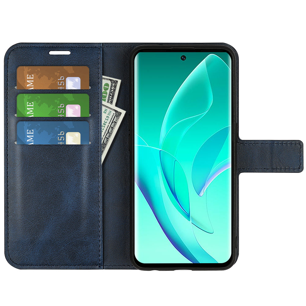 For Honor 60 Textured PU Leather TPU Interior Protective Case Stand Folio Flip Wallet Phone Cover