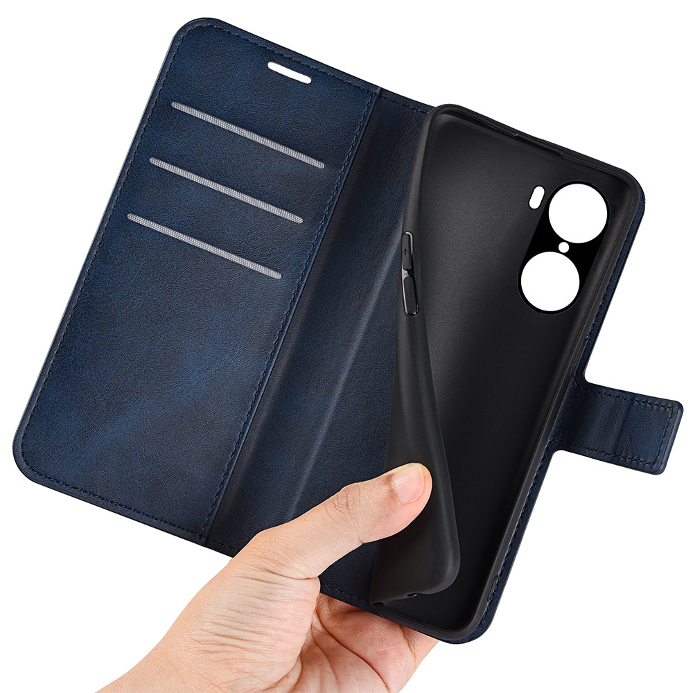 For Honor 60 Textured PU Leather TPU Interior Protective Case Stand Folio Flip Wallet Phone Cover