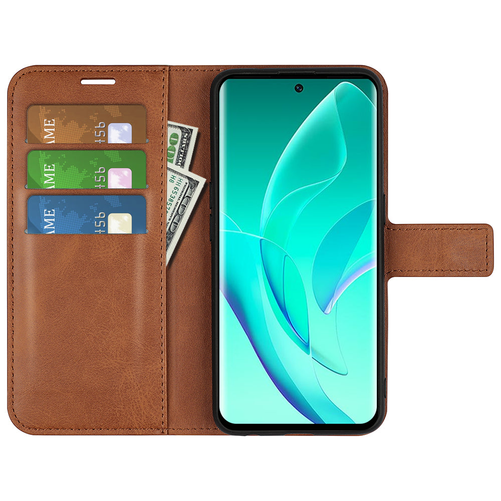 For Honor 60 Textured PU Leather TPU Interior Protective Case Stand Folio Flip Wallet Phone Cover