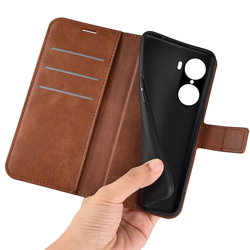 For Honor 60 Textured PU Leather TPU Interior Protective Case Stand Folio Flip Wallet Phone Cover