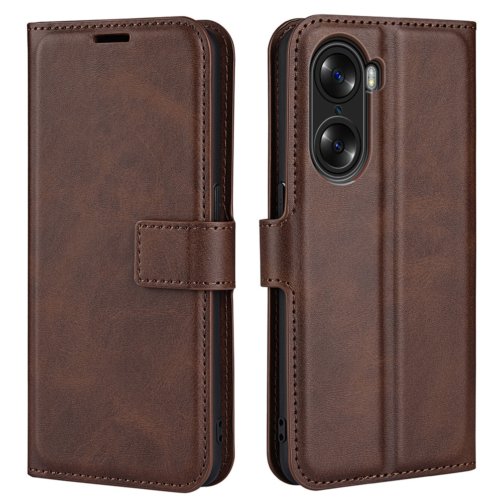 For Honor 60 Textured PU Leather TPU Interior Protective Case Stand Folio Flip Wallet Phone Cover