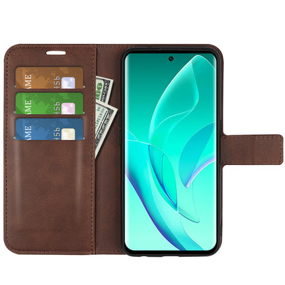 For Honor 60 Textured PU Leather TPU Interior Protective Case Stand Folio Flip Wallet Phone Cover