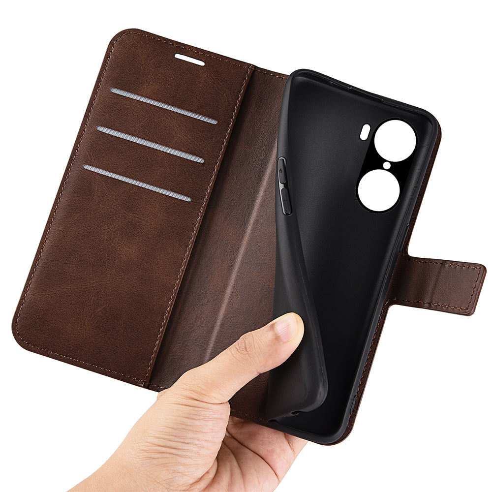 For Honor 60 Textured PU Leather TPU Interior Protective Case Stand Folio Flip Wallet Phone Cover