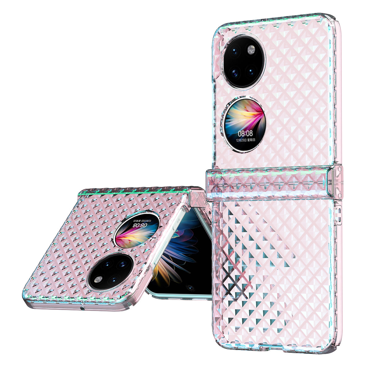 For Huawei P50 Pocket Laser Effect Transparent Hard PC Folding Phone Case with Hinge Design