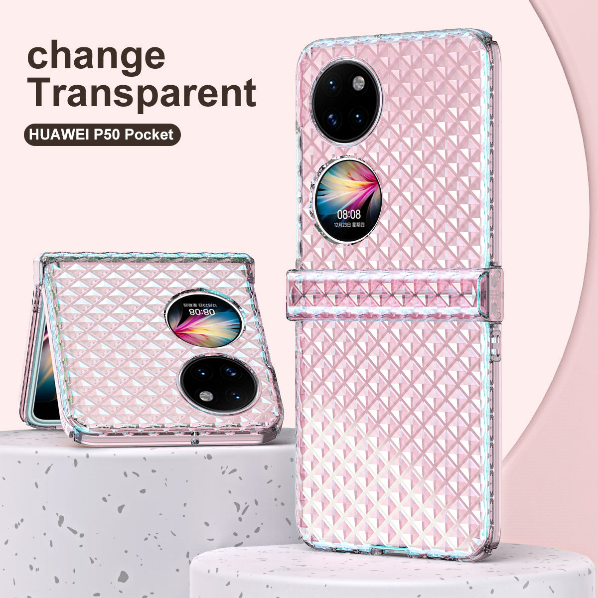 For Huawei P50 Pocket Laser Effect Transparent Hard PC Folding Phone Case with Hinge Design