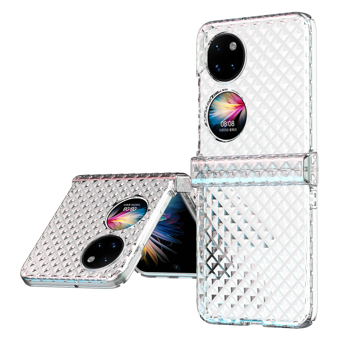 For Huawei P50 Pocket Laser Effect Transparent Hard PC Folding Phone Case with Hinge Design