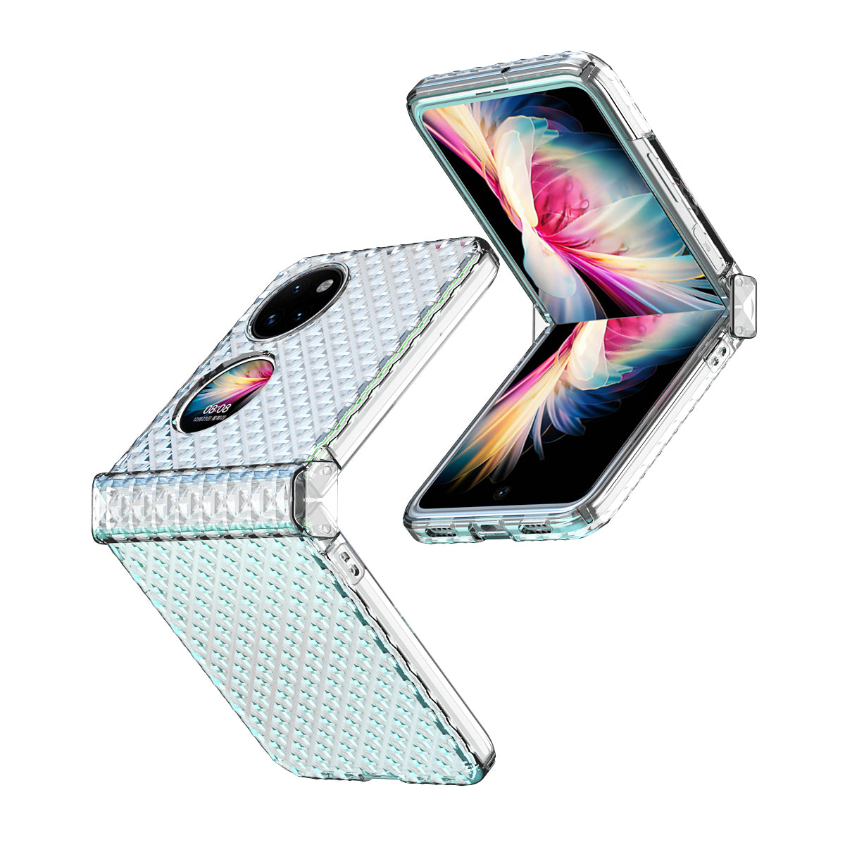 For Huawei P50 Pocket Laser Effect Transparent Hard PC Folding Phone Case with Hinge Design