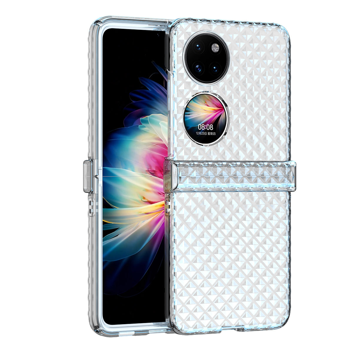 For Huawei P50 Pocket Laser Effect Transparent Hard PC Folding Phone Case with Hinge Design