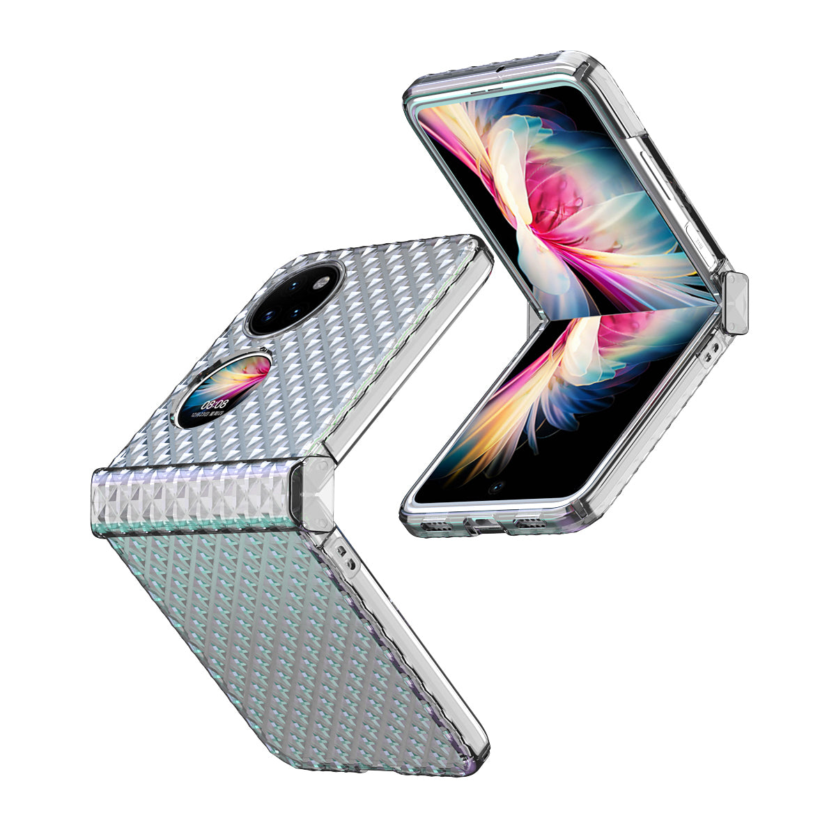 For Huawei P50 Pocket Laser Effect Transparent Hard PC Folding Phone Case with Hinge Design
