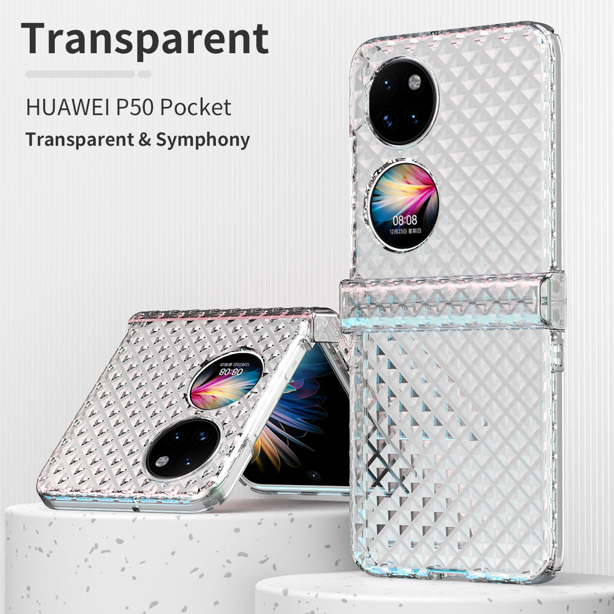 For Huawei P50 Pocket Laser Effect Transparent Hard PC Folding Phone Case with Hinge Design
