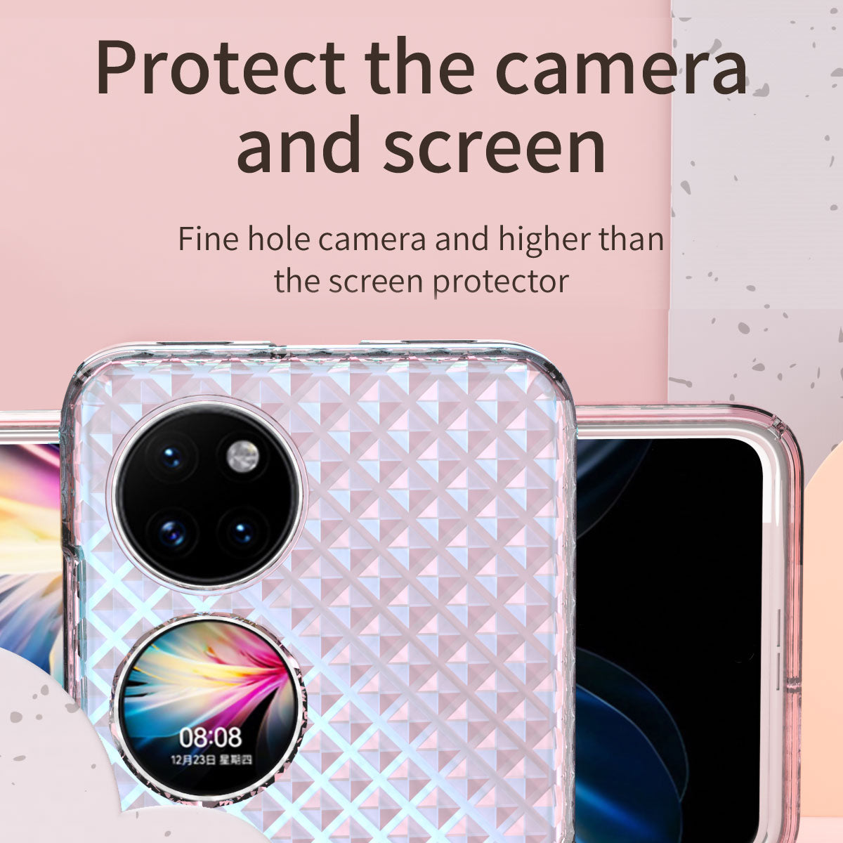 For Huawei P50 Pocket Laser Effect Transparent Hard PC Folding Phone Case with Hinge Design
