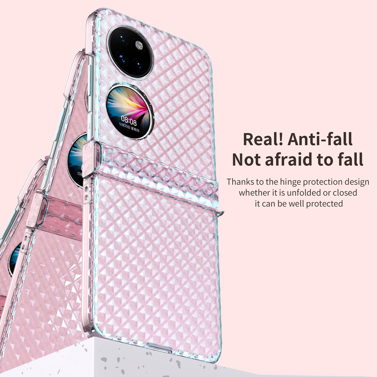 For Huawei P50 Pocket Laser Effect Transparent Hard PC Folding Phone Case with Hinge Design