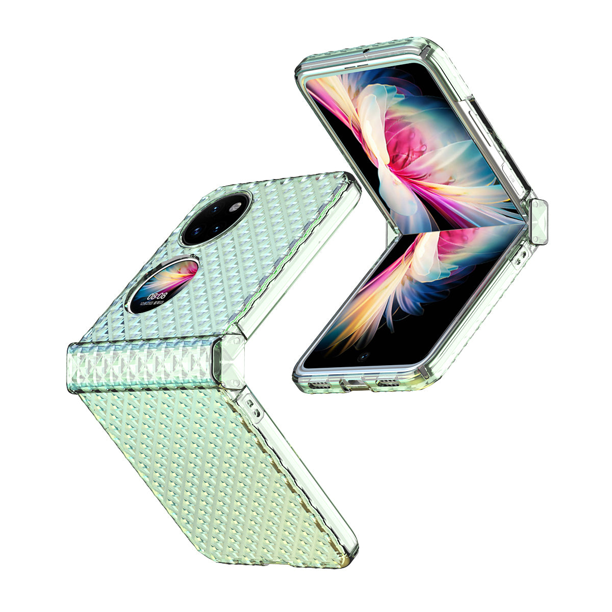 For Huawei P50 Pocket Laser Effect Transparent Hard PC Folding Phone Case with Hinge Design