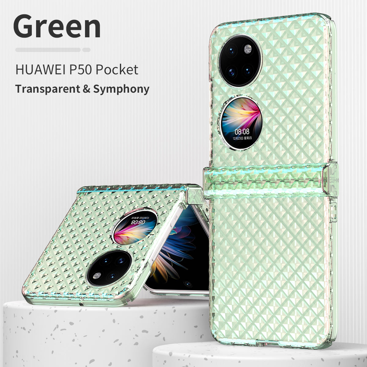 For Huawei P50 Pocket Laser Effect Transparent Hard PC Folding Phone Case with Hinge Design