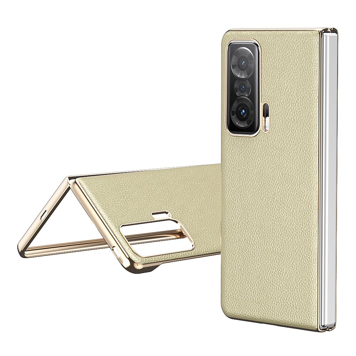 For Honor Magic V Electroplating Frame PU Leather Coated PC Cover Folding Phone Case