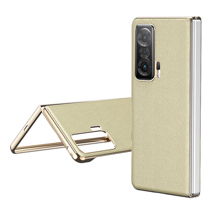 For Honor Magic V Electroplating Frame PU Leather Coated PC Cover Folding Phone Case