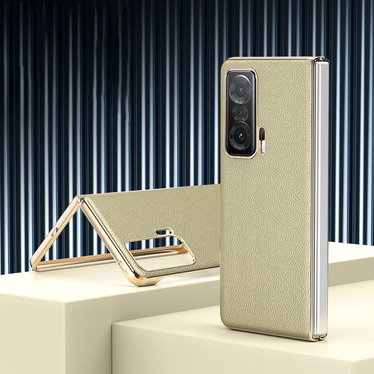 For Honor Magic V Electroplating Frame PU Leather Coated PC Cover Folding Phone Case