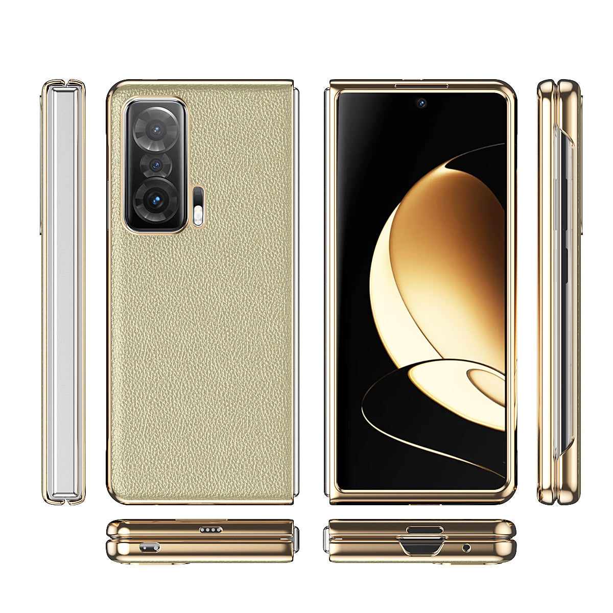 For Honor Magic V Electroplating Frame PU Leather Coated PC Cover Folding Phone Case
