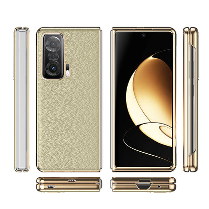 For Honor Magic V Electroplating Frame PU Leather Coated PC Cover Folding Phone Case