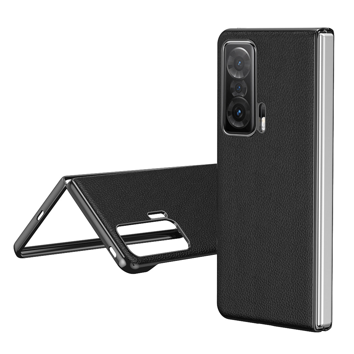For Honor Magic V Electroplating Frame PU Leather Coated PC Cover Folding Phone Case