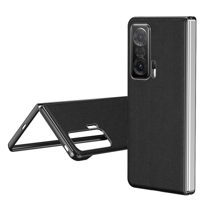 For Honor Magic V Electroplating Frame PU Leather Coated PC Cover Folding Phone Case