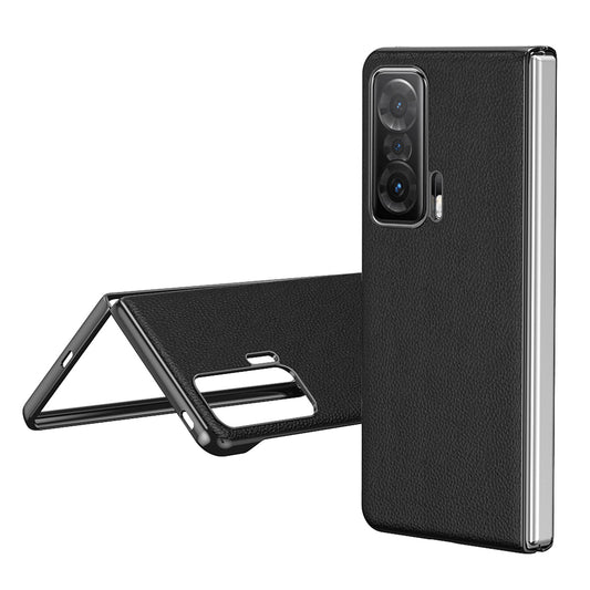 For Honor Magic V Electroplating Frame PU Leather Coated PC Cover Folding Phone Case