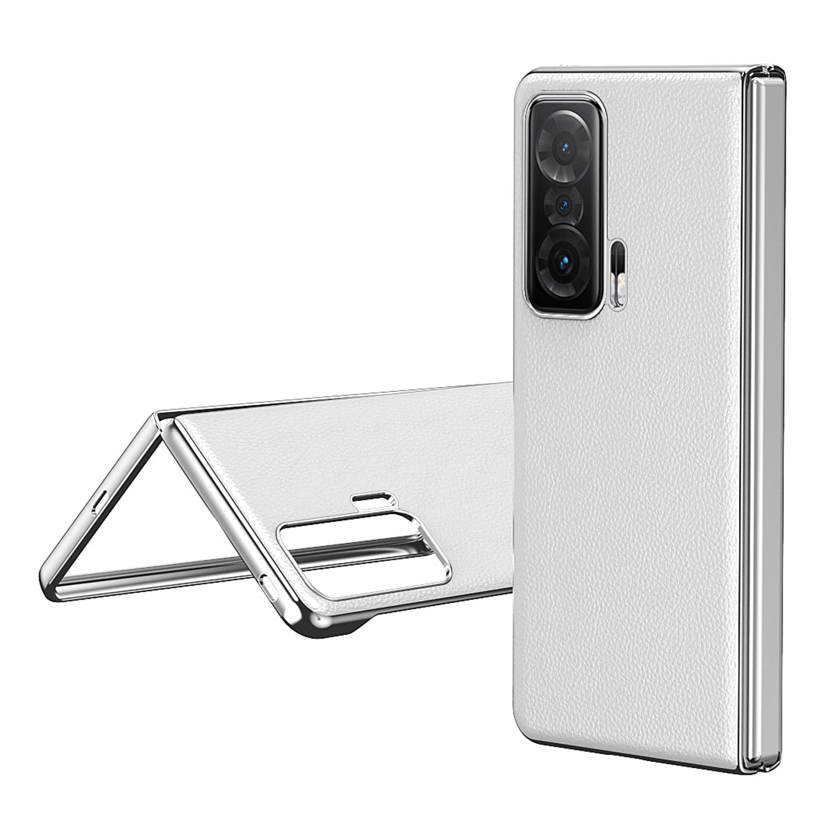 For Honor Magic V Electroplating Frame PU Leather Coated PC Cover Folding Phone Case
