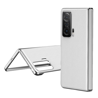 For Honor Magic V Electroplating Frame PU Leather Coated PC Cover Folding Phone Case
