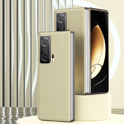 For Honor Magic V Electroplating Frame PU Leather Coated PC Cover Folding Phone Case