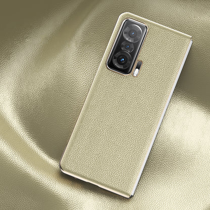 For Honor Magic V Electroplating Frame PU Leather Coated PC Cover Folding Phone Case