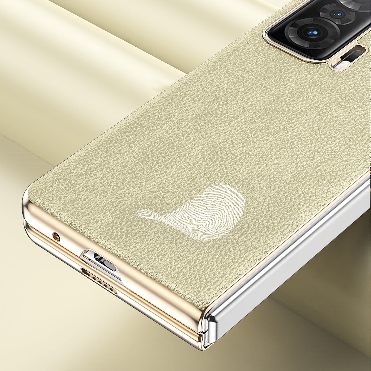 For Honor Magic V Electroplating Frame PU Leather Coated PC Cover Folding Phone Case