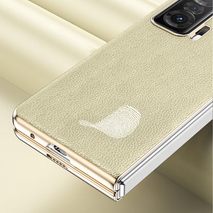 For Honor Magic V Electroplating Frame PU Leather Coated PC Cover Folding Phone Case