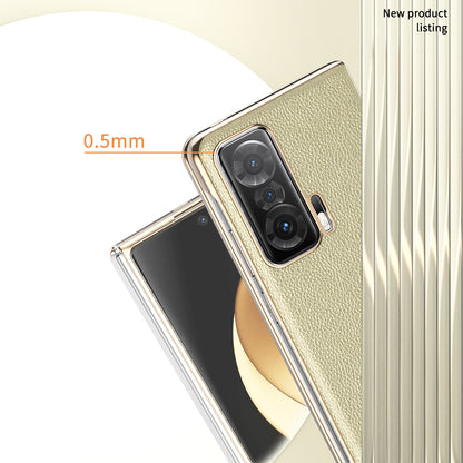 For Honor Magic V Electroplating Frame PU Leather Coated PC Cover Folding Phone Case