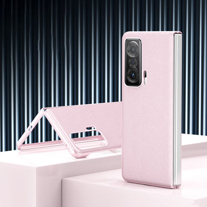 For Honor Magic V Electroplating Frame PU Leather Coated PC Cover Folding Phone Case