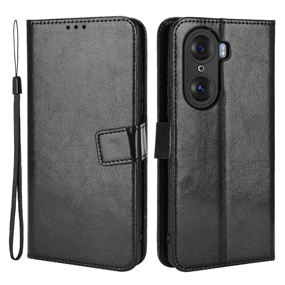 For Honor 60 Shockproof Crazy Horse Leather Phone Shell Wallet Stand Function Protector with Handy Strap