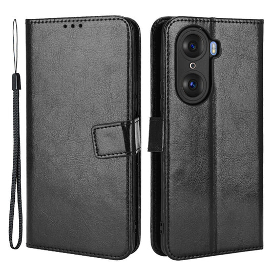 For Honor 60 Shockproof Crazy Horse Leather Phone Shell Wallet Stand Function Protector with Handy Strap
