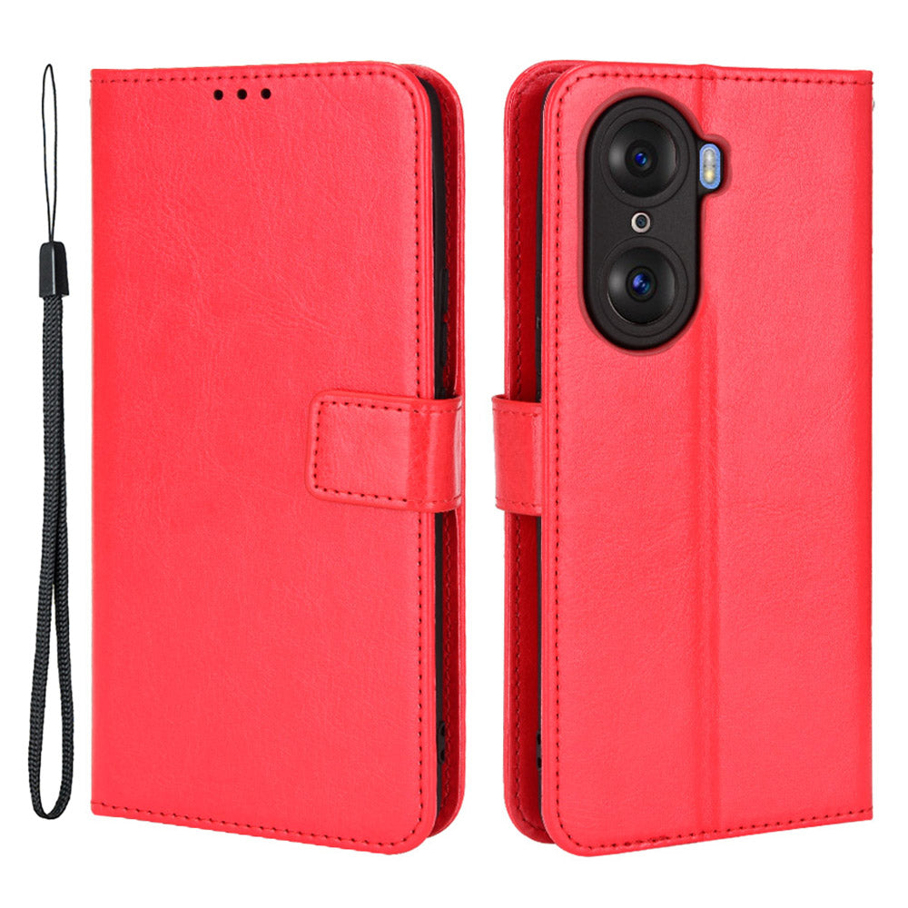 For Honor 60 Shockproof Crazy Horse Leather Phone Shell Wallet Stand Function Protector with Handy Strap