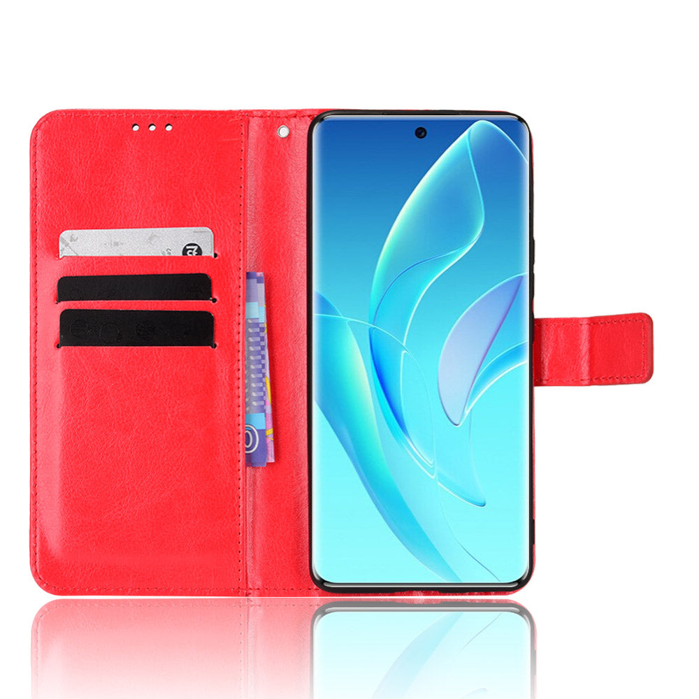 For Honor 60 Shockproof Crazy Horse Leather Phone Shell Wallet Stand Function Protector with Handy Strap