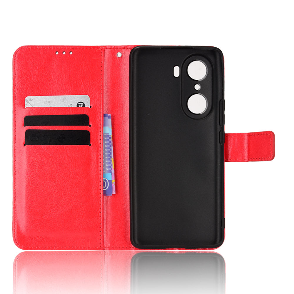 For Honor 60 Shockproof Crazy Horse Leather Phone Shell Wallet Stand Function Protector with Handy Strap