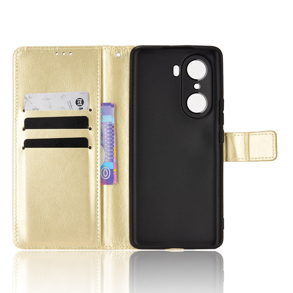 For Honor 60 Shockproof Crazy Horse Leather Phone Shell Wallet Stand Function Protector with Handy Strap