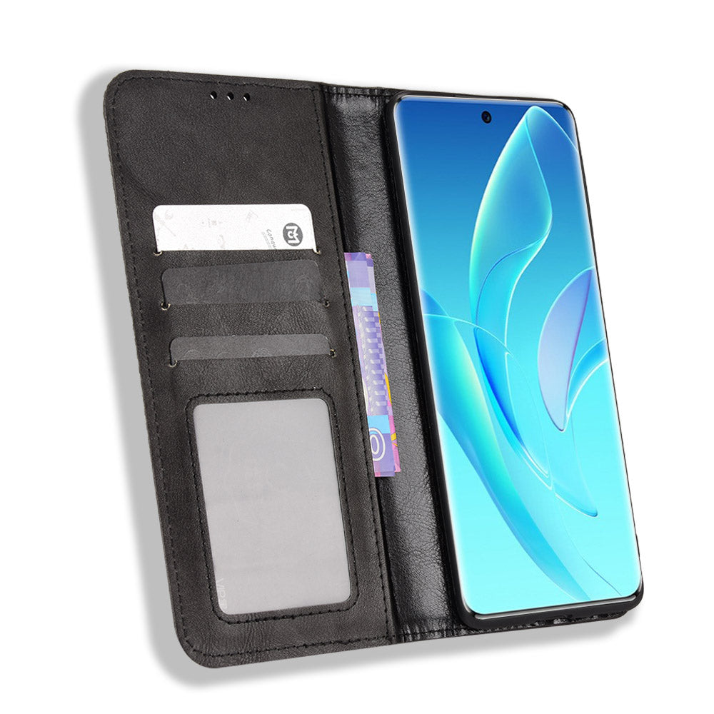 For Honor 60 PU Leather Wallet Vintage Cell Phone Case Mosaic Imprinted Shockproof Magnetic Anti-fall Cover