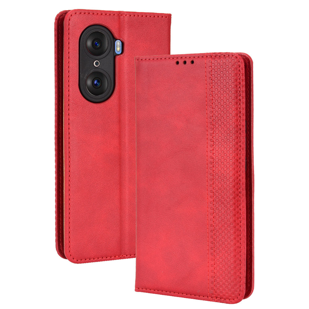 For Honor 60 PU Leather Wallet Vintage Cell Phone Case Mosaic Imprinted Shockproof Magnetic Anti-fall Cover