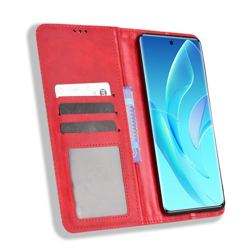 For Honor 60 PU Leather Wallet Vintage Cell Phone Case Mosaic Imprinted Shockproof Magnetic Anti-fall Cover