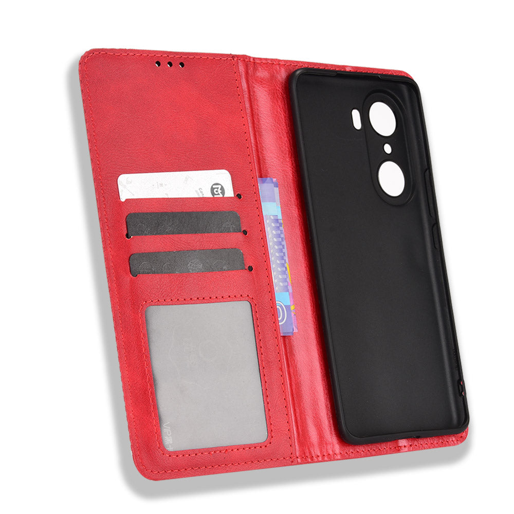 For Honor 60 PU Leather Wallet Vintage Cell Phone Case Mosaic Imprinted Shockproof Magnetic Anti-fall Cover