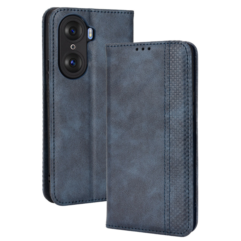 For Honor 60 PU Leather Wallet Vintage Cell Phone Case Mosaic Imprinted Shockproof Magnetic Anti-fall Cover