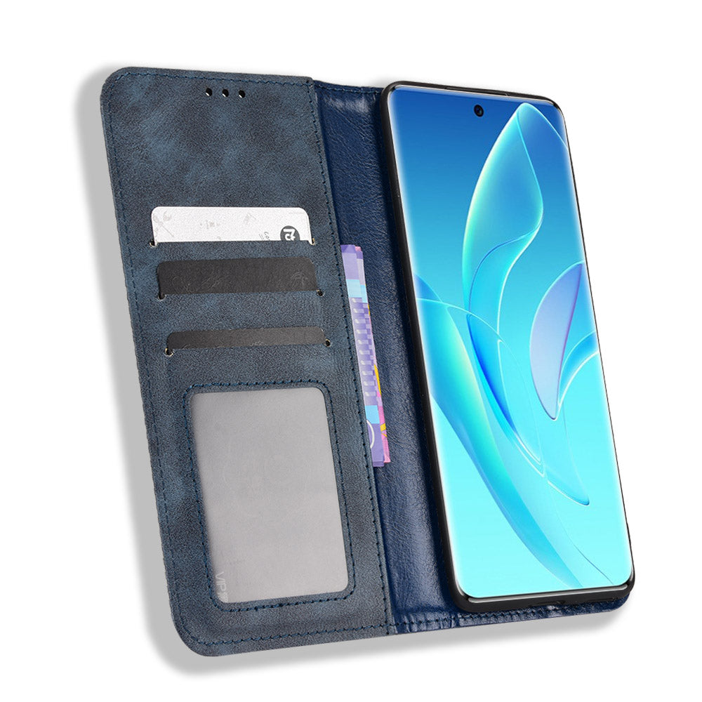 For Honor 60 PU Leather Wallet Vintage Cell Phone Case Mosaic Imprinted Shockproof Magnetic Anti-fall Cover
