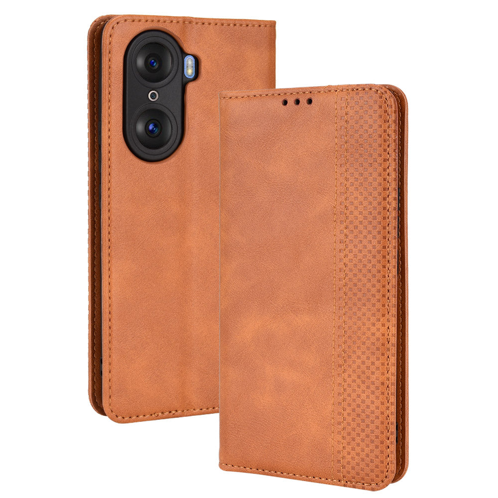 For Honor 60 PU Leather Wallet Vintage Cell Phone Case Mosaic Imprinted Shockproof Magnetic Anti-fall Cover