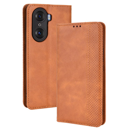 For Honor 60 PU Leather Wallet Vintage Cell Phone Case Mosaic Imprinted Shockproof Magnetic Anti-fall Cover